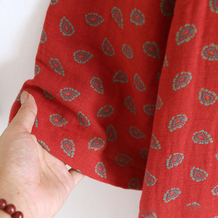 Buddha Stones 2-teiliges Set aus farbenfrohem, geblümtem Langarmhemd mit Froschknopfleiste und Hose mit Taschen aus reiner Baumwolle  - image 12