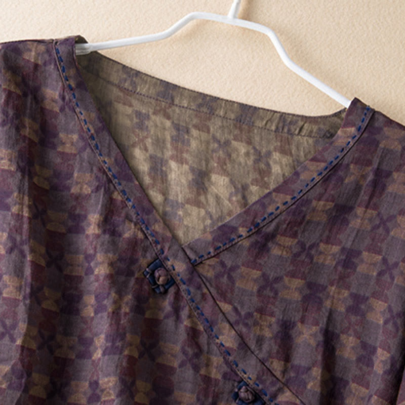 Buddha Stones Frühlings-Langarmshirt mit V-Ausschnitt und floralem Print für Damen - image 1