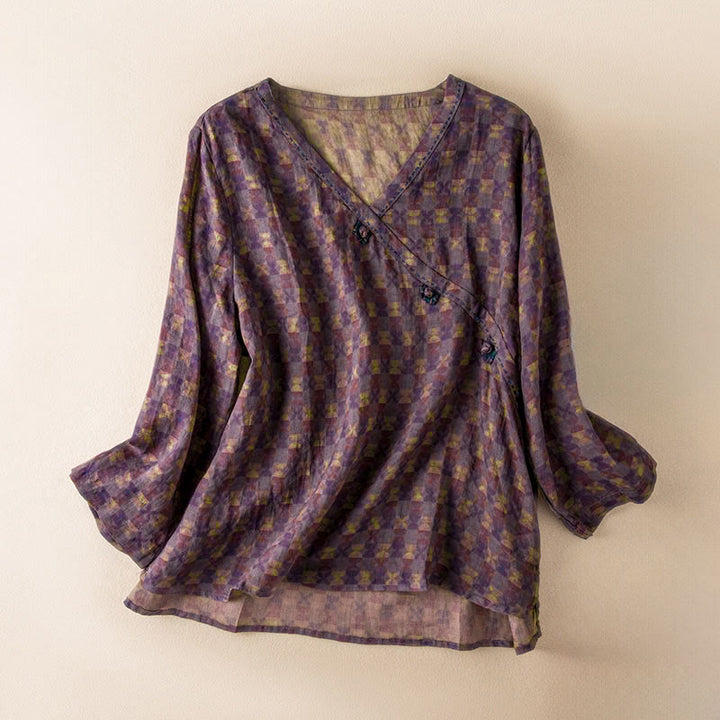 Buddha Stones Frühlings-Langarmshirt mit V-Ausschnitt und floralem Print für Damen - Dunkelmagenta - US 8-10, UK/AU 12-14, EU 40-42 (2XL) - image 12