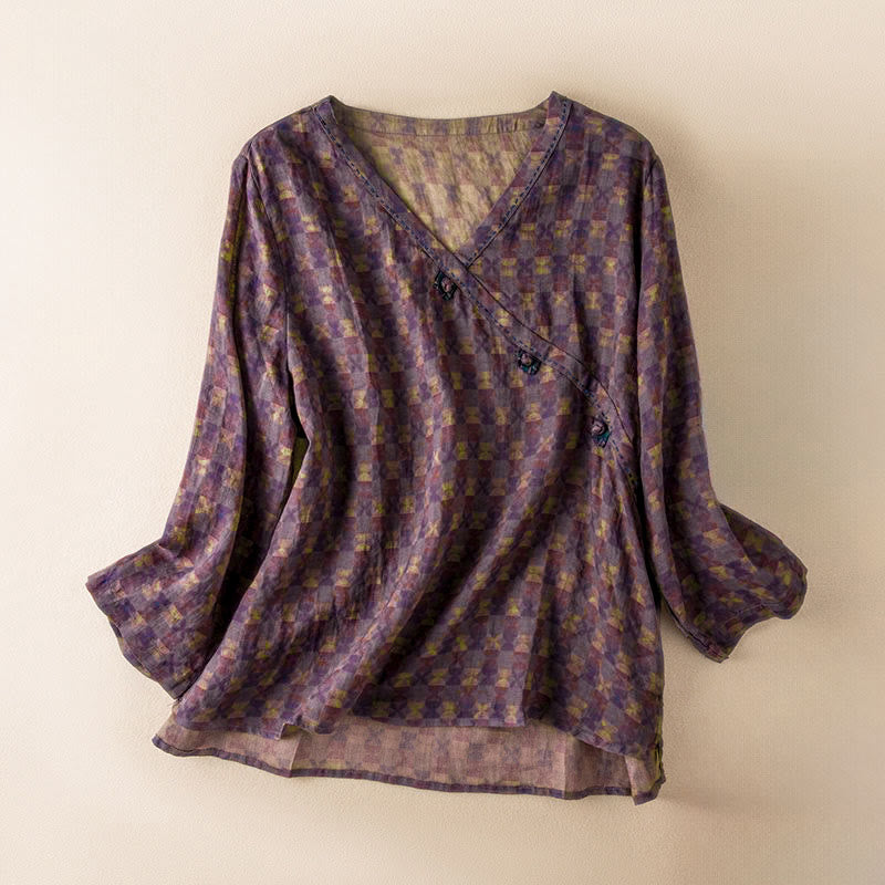 Buddha Stones Frühlings-Langarmshirt mit V-Ausschnitt und floralem Print für Damen - Dunkelmagenta - US 8-10, UK/AU 12-14, EU 40-42 (2XL) - image 0