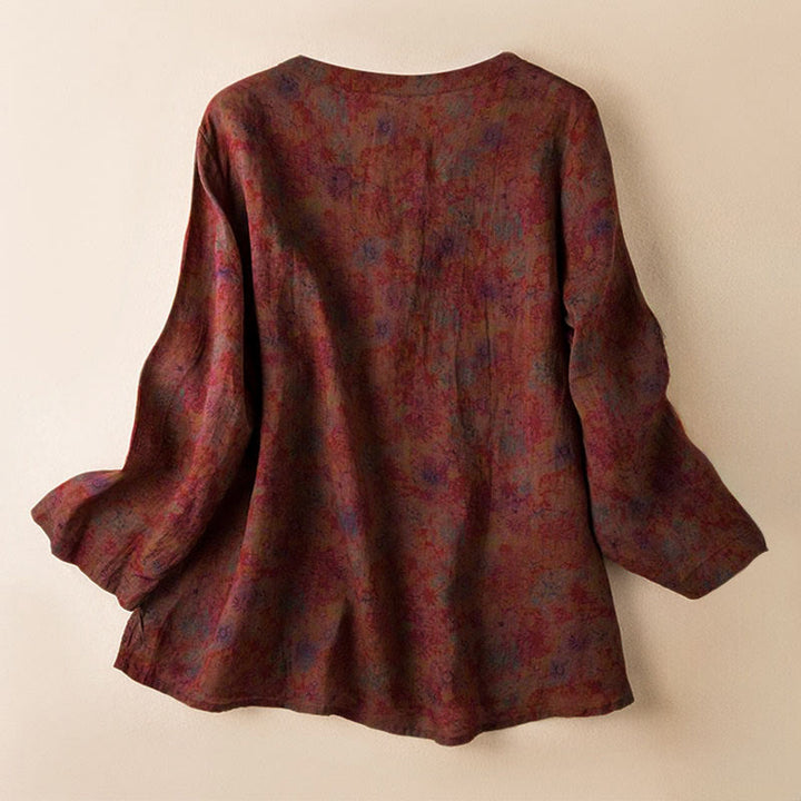 Buddha Stones Frühlings-Langarmshirt mit V-Ausschnitt und floralem Print für Damen - image 20