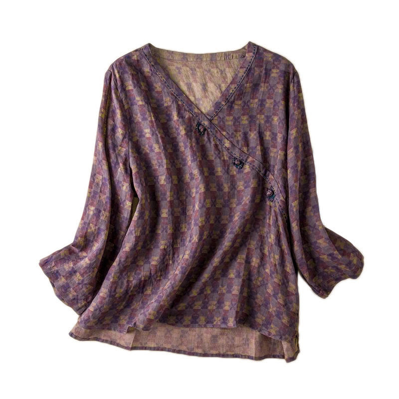 Buddha Stones Frühlings-Langarmshirt mit V-Ausschnitt und floralem Print für Damen - image 6