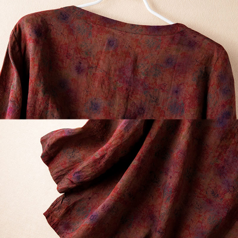 Buddha Stones Frühlings-Langarmshirt mit V-Ausschnitt und floralem Print für Damen - image 21