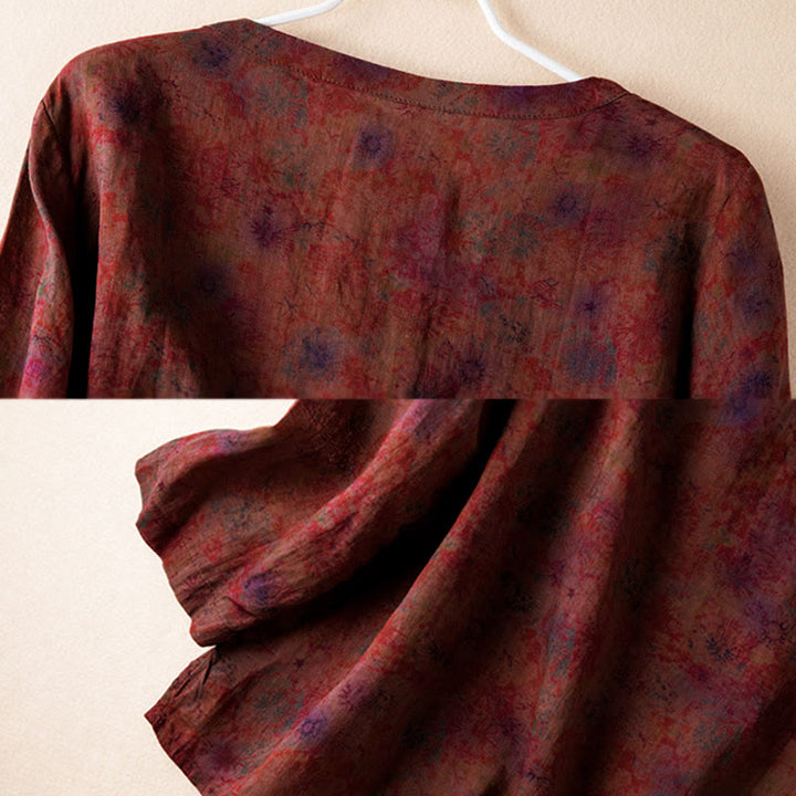 Buddha Stones Frühlings-Langarmshirt mit V-Ausschnitt und floralem Print für Damen - image 21