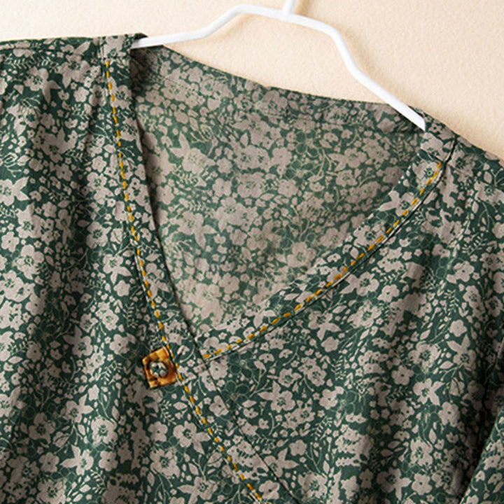 Buddha Stones Frühlings-Langarmshirt mit V-Ausschnitt und floralem Print für Damen - image 10