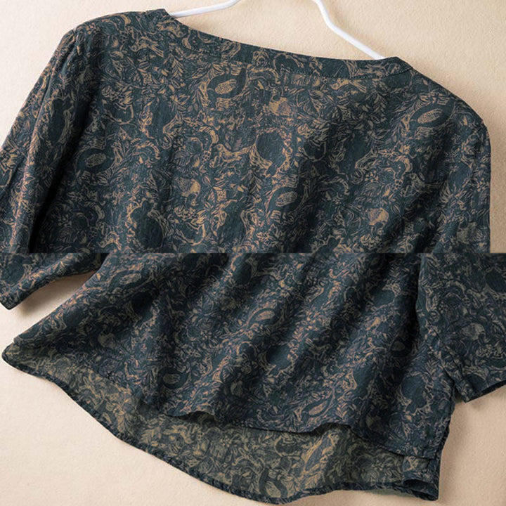 Buddha Stones Frühlings-Langarmshirt mit V-Ausschnitt und floralem Print für Damen - image 7