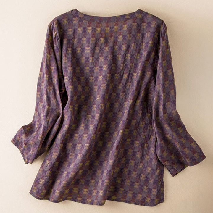 Buddha Stones Frühlings-Langarmshirt mit V-Ausschnitt und floralem Print für Damen - image 3