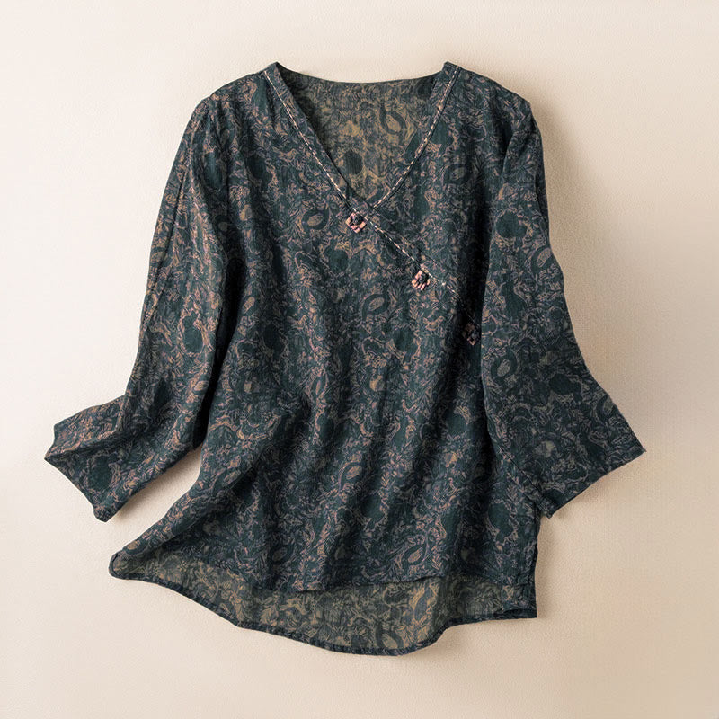 Buddha Stones Frühlings-Langarmshirt mit V-Ausschnitt und floralem Print für Damen - Dunkelgrau - US 8-10, UK/AU 12-14, EU 40-42 (2XL) - image 4