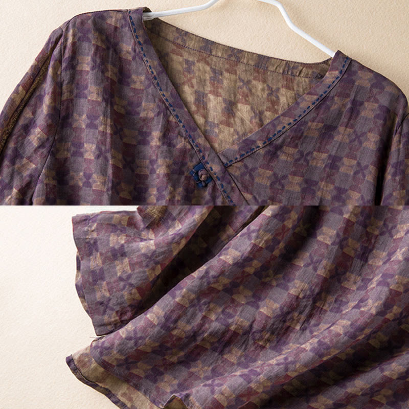 Buddha Stones Frühlings-Langarmshirt mit V-Ausschnitt und floralem Print für Damen - image 4