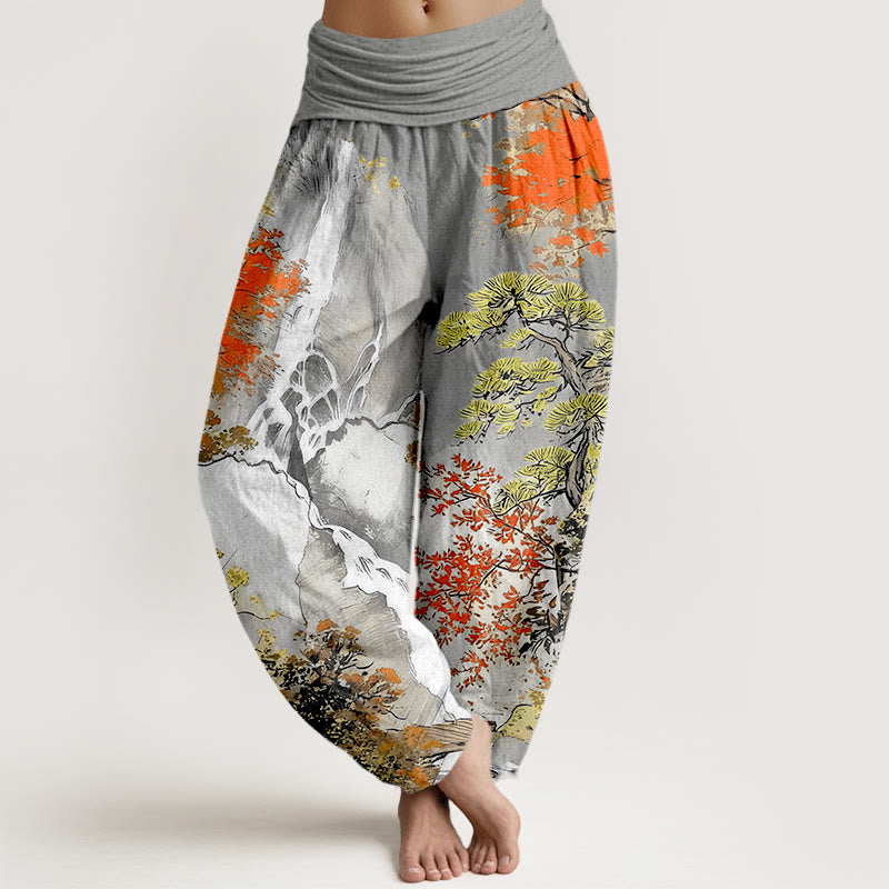 Buddha Stones Haremshose aus reiner Baumwolle mit farblich abgestimmtem Landschaftsbaummuster und elastischem Bund für Damen - Dunkelgrau - US16, UK/AU20, EU48 (3XL) - image 5