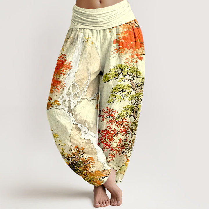 Buddha Stones Haremshose aus reiner Baumwolle mit farblich abgestimmtem Landschaftsbaummuster und elastischem Bund für Damen - Zitronen-Chiffon - US16, UK/AU20, EU48 (3XL) - image 8