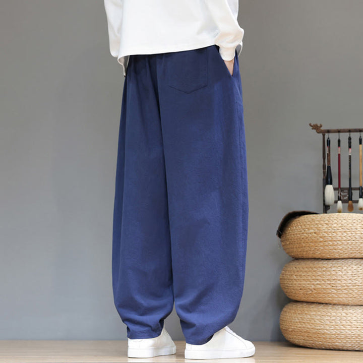 Buddha Stones Herbstsport Herren-Baumwollhose mit einfarbigem Knopfdesign und Taschen - image 3