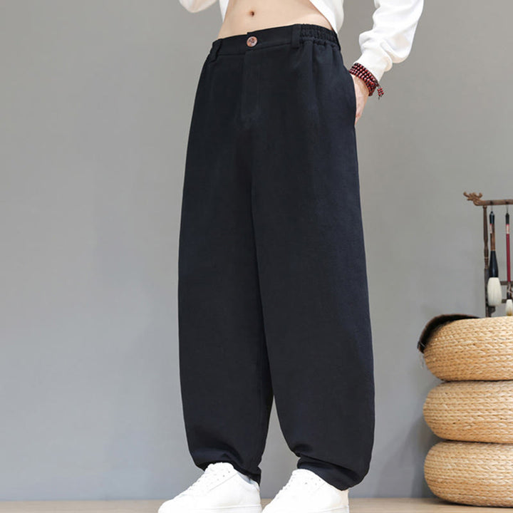 Buddha Stones Herbstsport Herren-Baumwollhose mit einfarbigem Knopfdesign und Taschen - image 10