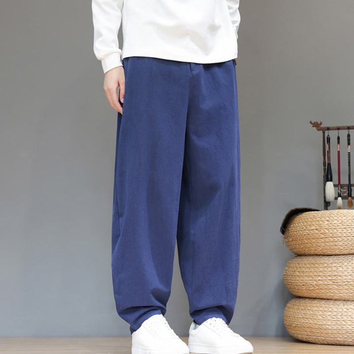 Buddha Stones Herbstsport Herren-Baumwollhose mit einfarbigem Knopfdesign und Taschen - image 2
