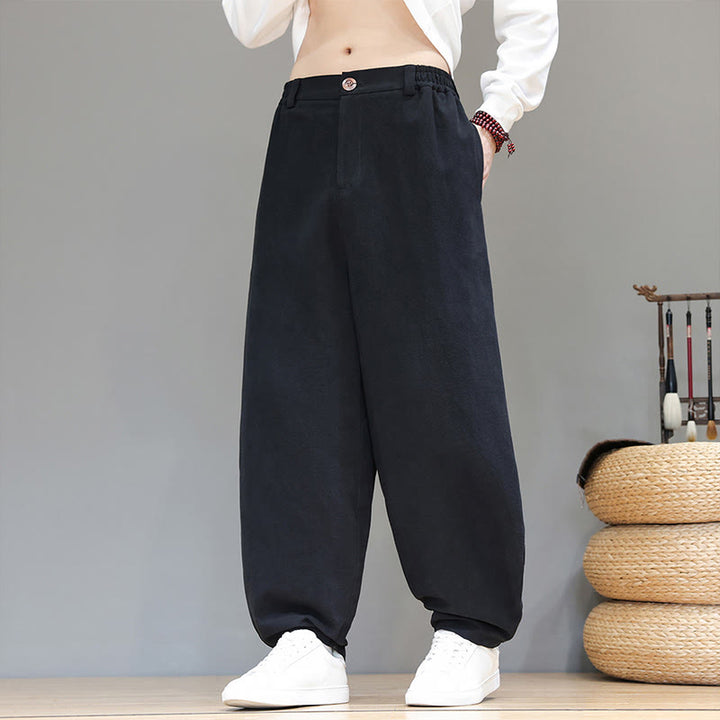 Buddha Stones Herbstsport Herren-Baumwollhose mit einfarbigem Knopfdesign und Taschen - image 11