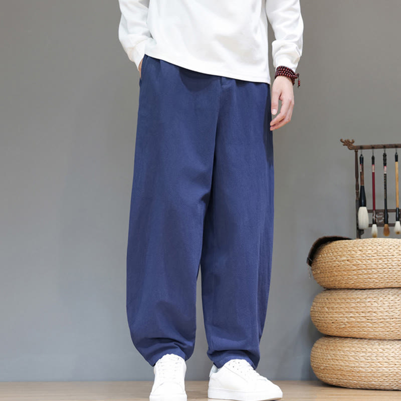 Buddha Stones Herbstsport Herren-Baumwollhose mit einfarbigem Knopfdesign und Taschen - image 4