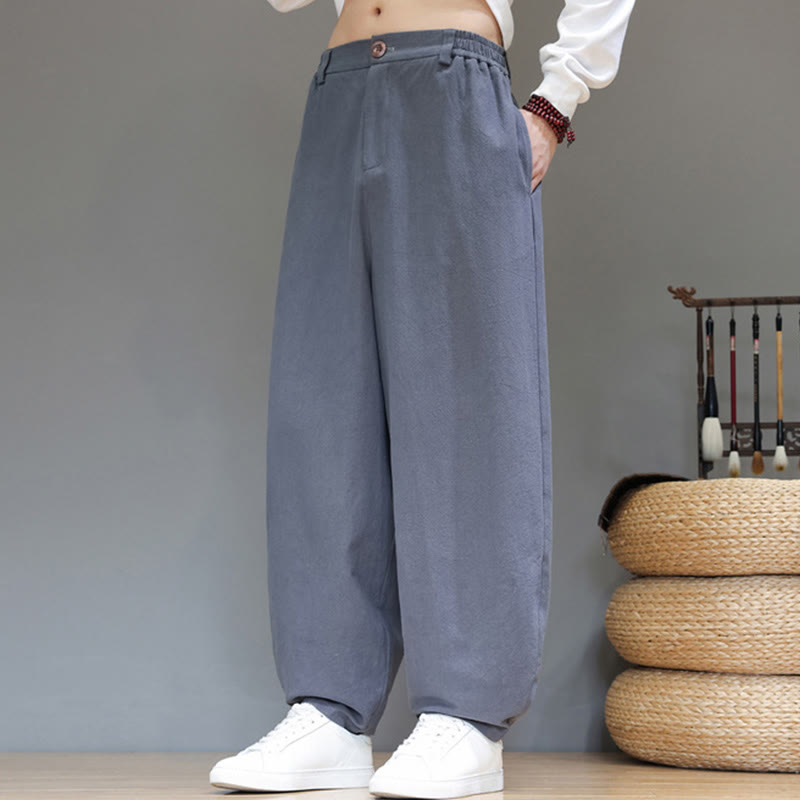 Buddha Stones Herbstsport Herren-Baumwollhose mit einfarbigem Knopfdesign und Taschen - image 6