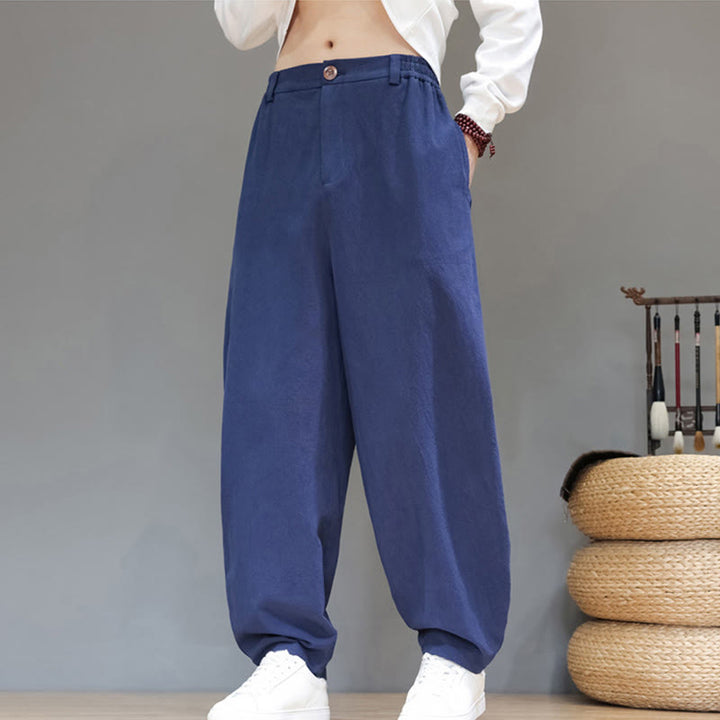 Buddha Stones Herbstsport Herren-Baumwollhose mit einfarbigem Knopfdesign und Taschen - image 0