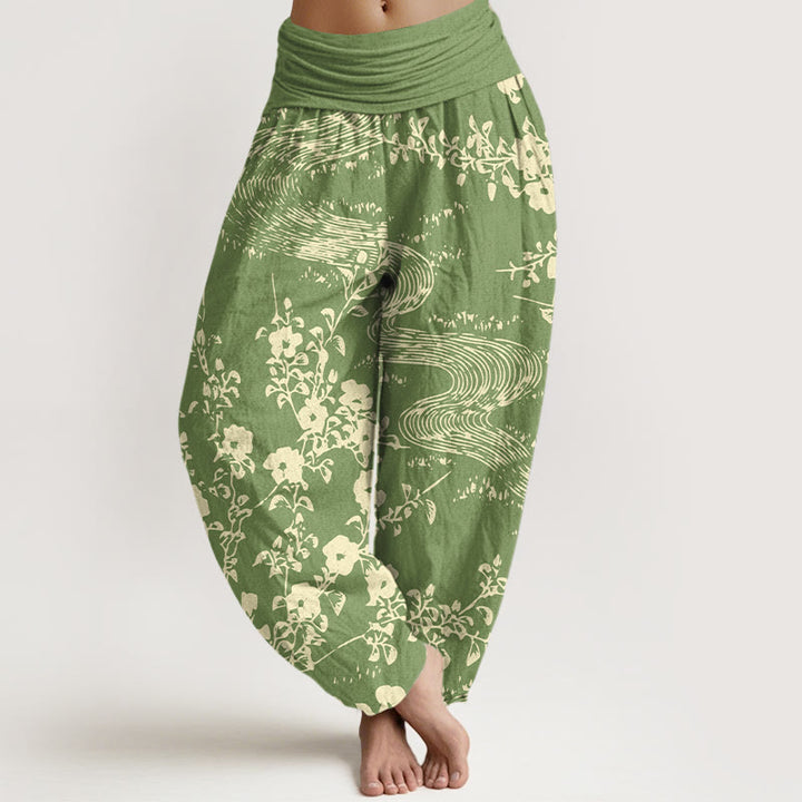 Buddha Stones Haremshose aus reiner Baumwolle mit schlichtem Blumenmuster und elastischem Bund für Damen - Gelbgrün - US16, UK/AU20, EU48 (3XL) - image 8