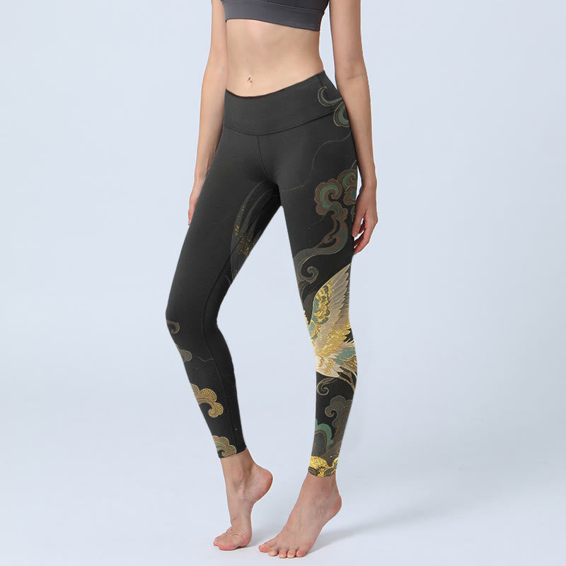 Leggings mit Buddha Stones und Phönix-Wolkenmuster, Damen-Yogahose - Schwarz - US18, UK/AU22, EU50 (4XL) - image 0
