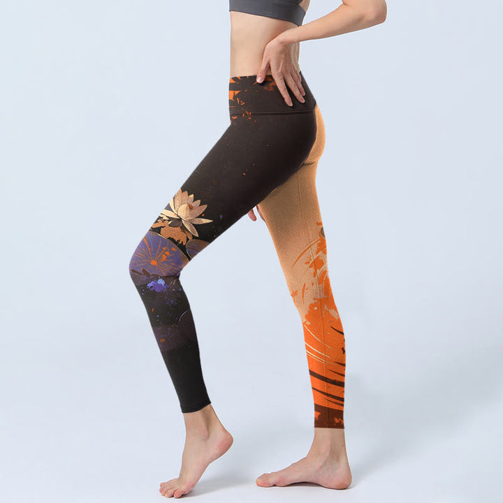 Leggings mit Buddha Stones, Lotusblumen, Blättern und Wasserwellenmuster – Damen-Yogahosen - image 2