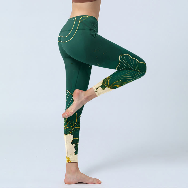 Leggings mit elegantem Buddha Stones Blumenmuster, Damen-Yogahose - image 4