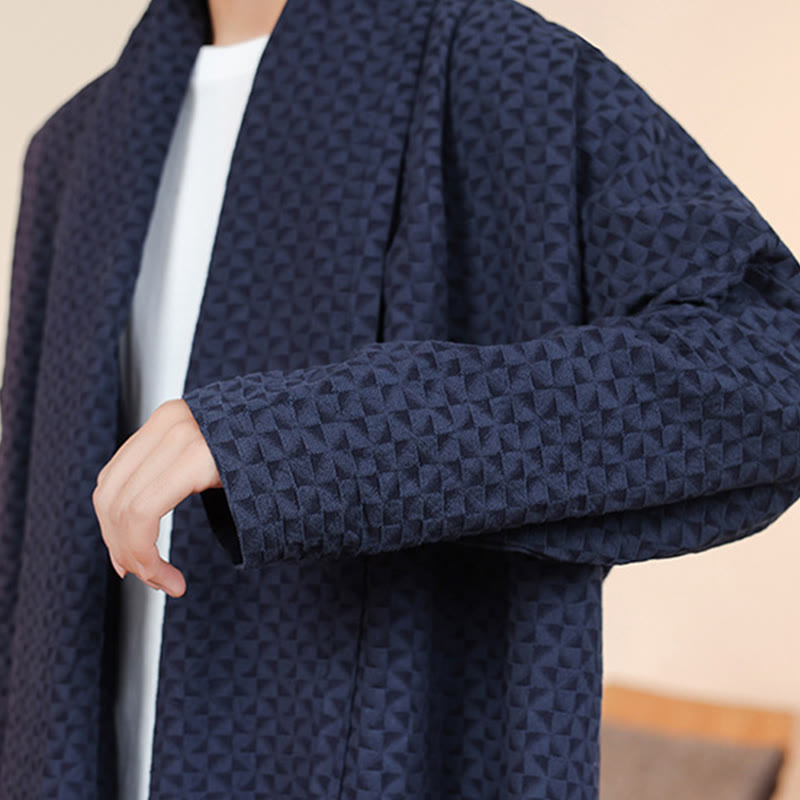 Buddha Stones ​​Winter-Jacquard-Kimono für Herren mit schlichtem Design und langen Ärmeln aus Baumwolle. - image 12