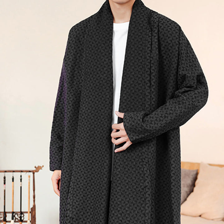 Buddha Stones ​​Winter-Jacquard-Kimono für Herren mit schlichtem Design und langen Ärmeln aus Baumwolle. - image 15