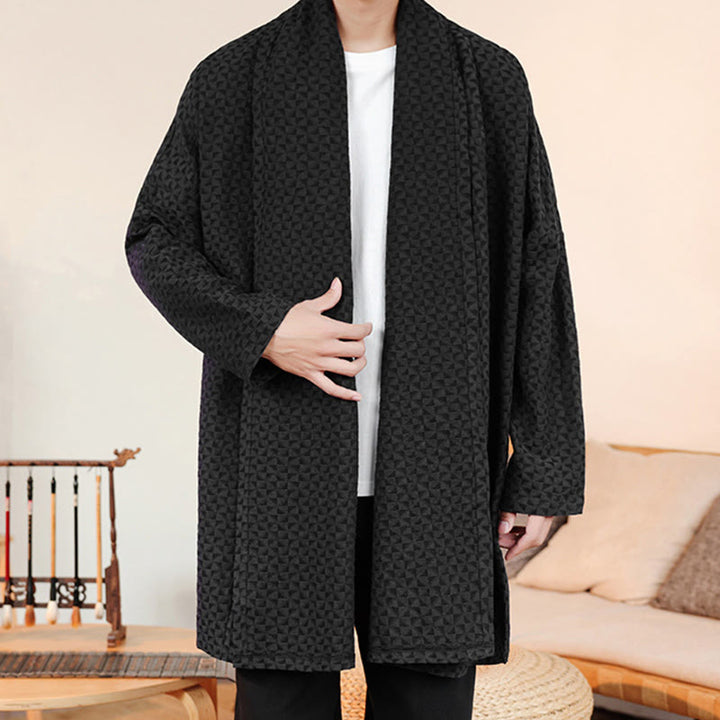 Buddha Stones ​​Winter-Jacquard-Kimono für Herren mit schlichtem Design und langen Ärmeln aus Baumwolle. - image 18