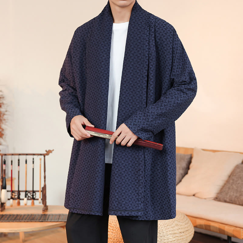 Buddha Stones ​​Winter-Jacquard-Kimono für Herren mit schlichtem Design und langen Ärmeln aus Baumwolle. - image 0