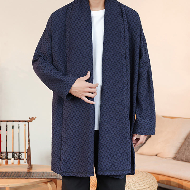 Buddha Stones ​​Winter-Jacquard-Kimono für Herren mit schlichtem Design und langen Ärmeln aus Baumwolle. - image 4