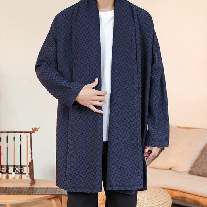 Buddha Stones ​​Winter-Jacquard-Kimono für Herren mit schlichtem Design und langen Ärmeln aus Baumwolle. - image 4