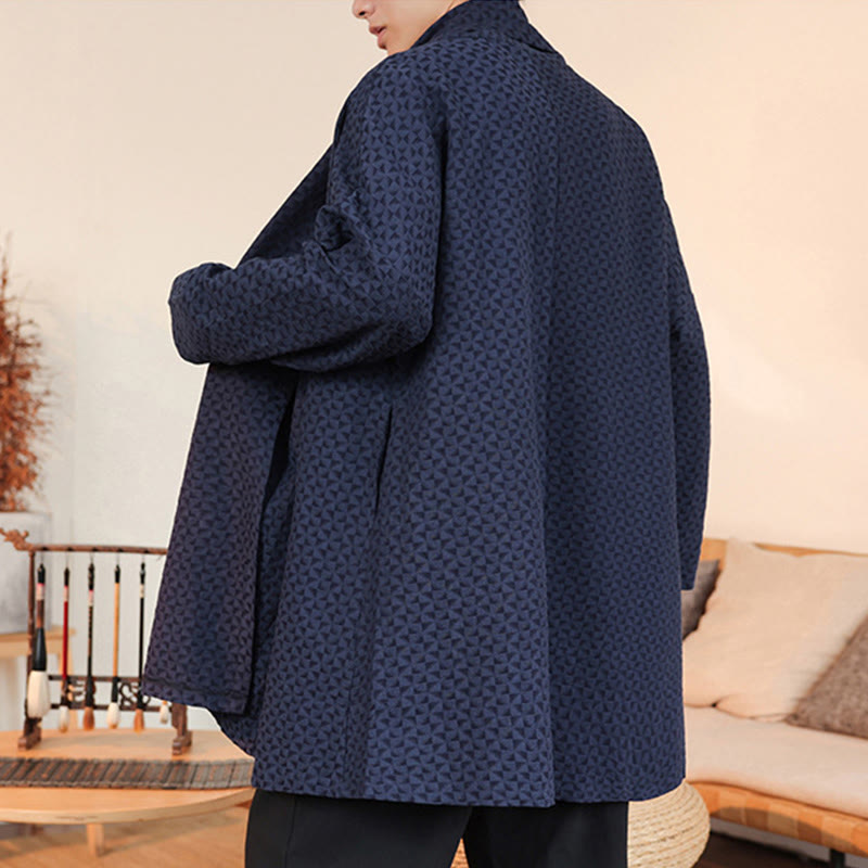 Buddha Stones ​​Winter-Jacquard-Kimono für Herren mit schlichtem Design und langen Ärmeln aus Baumwolle. - image 5