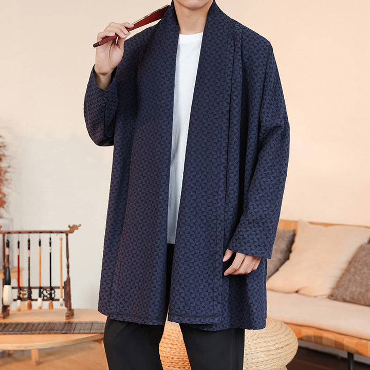 Buddha Stones ​​Winter-Jacquard-Kimono für Herren mit schlichtem Design und langen Ärmeln aus Baumwolle. - image 6