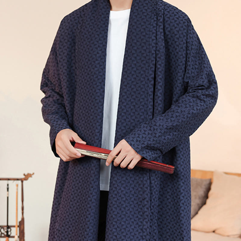 Buddha Stones ​​Winter-Jacquard-Kimono für Herren mit schlichtem Design und langen Ärmeln aus Baumwolle. - image 8