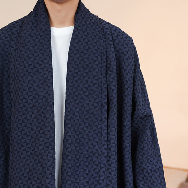 Buddha Stones ​​Winter-Jacquard-Kimono für Herren mit schlichtem Design und langen Ärmeln aus Baumwolle. - image 11