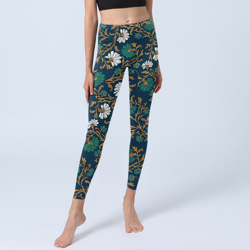 Leggings mit Buddha Stones Motiv im Retro-Landhausstil, Blumenranken-Muster, Yogahose für Damen - image 5