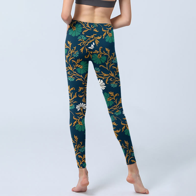 Leggings mit Buddha Stones Motiv im Retro-Landhausstil, Blumenranken-Muster, Yogahose für Damen - image 6