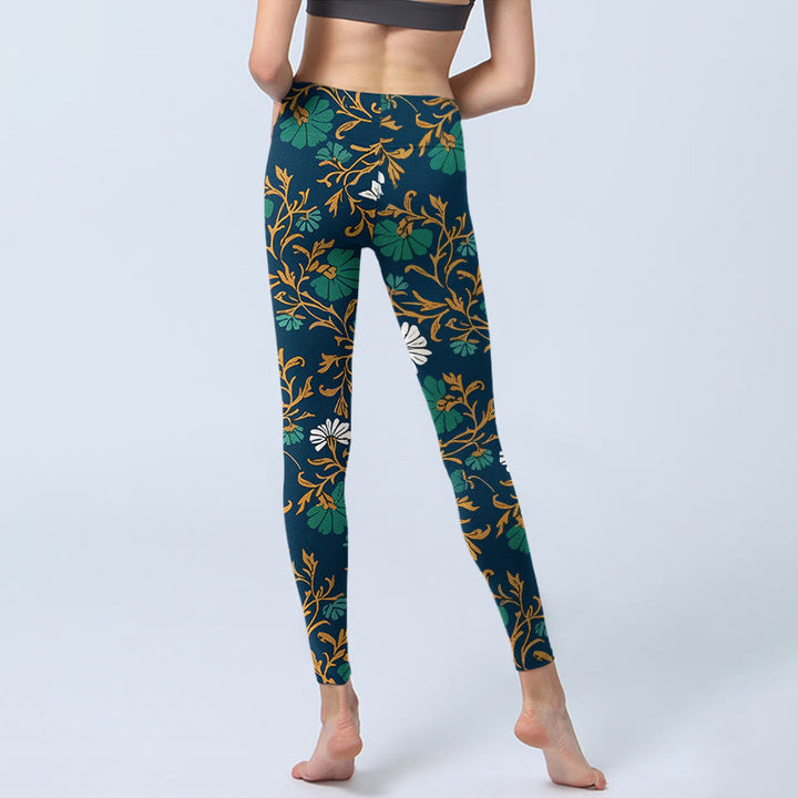Leggings mit Buddha Stones Motiv im Retro-Landhausstil, Blumenranken-Muster, Yogahose für Damen - image 6