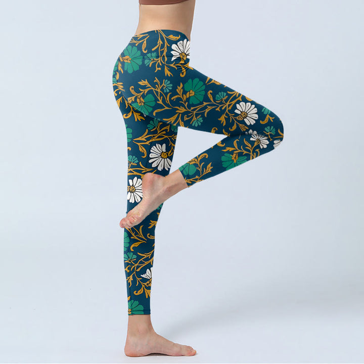 Leggings mit Buddha Stones Motiv im Retro-Landhausstil, Blumenranken-Muster, Yogahose für Damen - image 4
