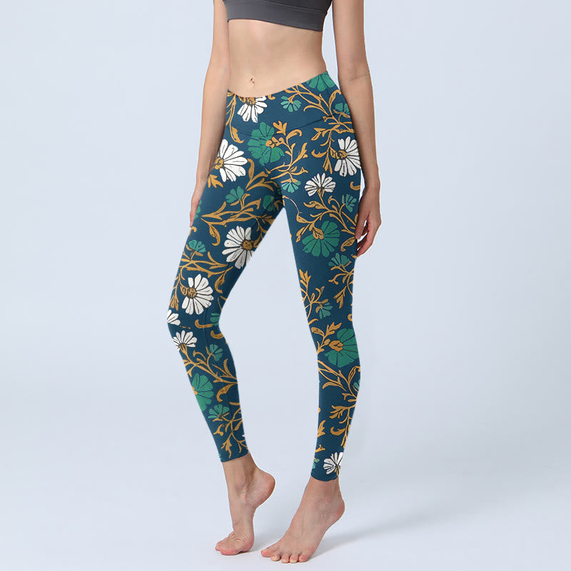 Leggings mit Buddha Stones Motiv im Retro-Landhausstil, Blumenranken-Muster, Yogahose für Damen - Marine - US18, UK/AU22, EU50 (4XL) - image 0