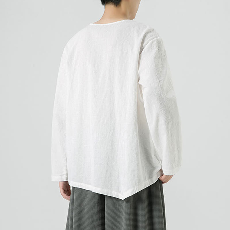 Buddha Stones ​​Herren-T-Shirt mit chinesischen Froschknöpfen, schlichtem Design, Baumwolle, langärmlig, Zen-Kleidung - image 16