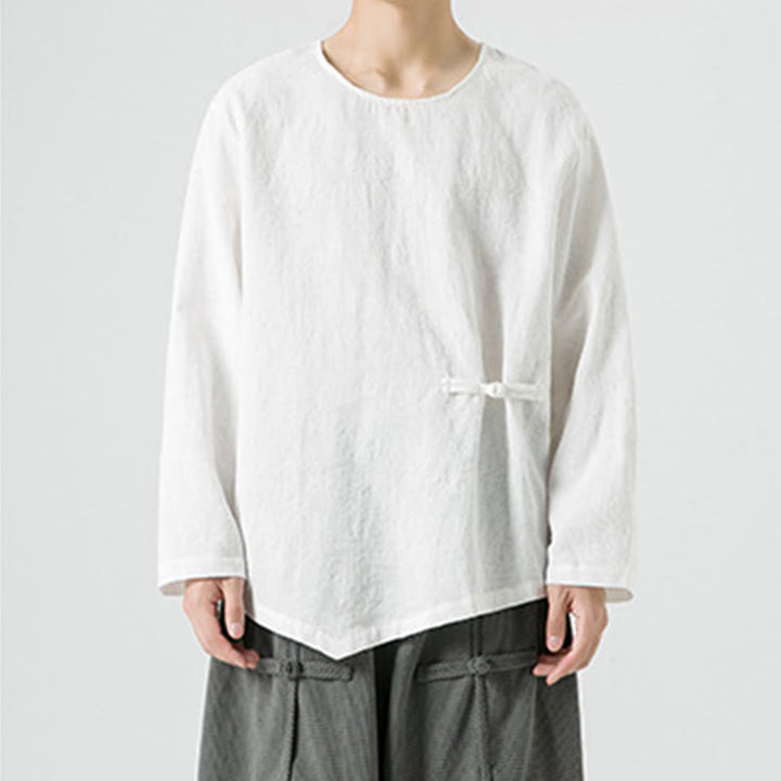 Buddha Stones ​​Herren-T-Shirt mit chinesischen Froschknöpfen, schlichtem Design, Baumwolle, langärmlig, Zen-Kleidung - image 10
