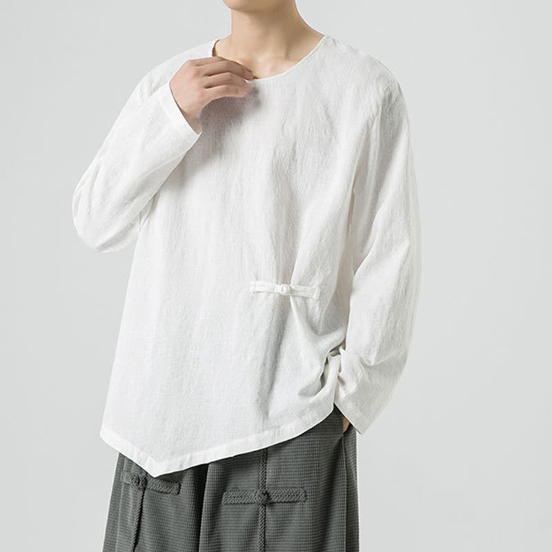 Buddha Stones ​​Herren-T-Shirt mit chinesischen Froschknöpfen, schlichtem Design, Baumwolle, langärmlig, Zen-Kleidung - image 14