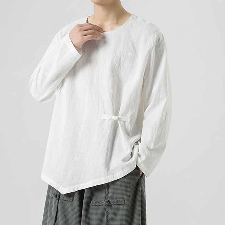 Buddha Stones ​​Herren-T-Shirt mit chinesischen Froschknöpfen, schlichtem Design, Baumwolle, langärmlig, Zen-Kleidung - image 14