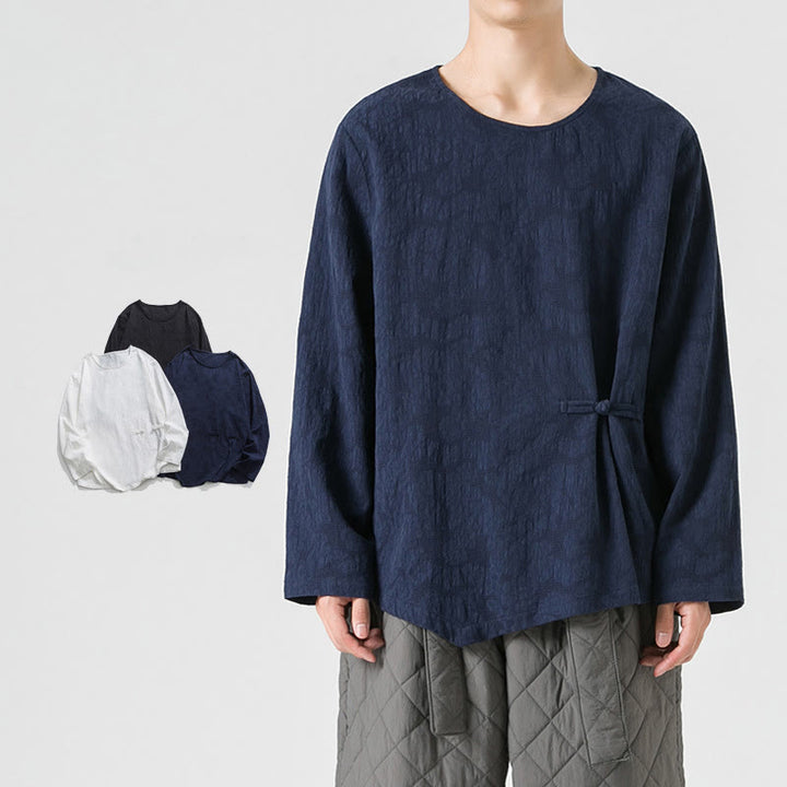 Buddha Stones ​​Herren-T-Shirt mit chinesischen Froschknöpfen, schlichtem Design, Baumwolle, langärmlig, Zen-Kleidung - Marine - US/ UK/AU46, EU56 (5XL) - image 1