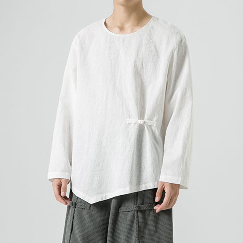 Buddha Stones ​​Herren-T-Shirt mit chinesischen Froschknöpfen, schlichtem Design, Baumwolle, langärmlig, Zen-Kleidung - image 12