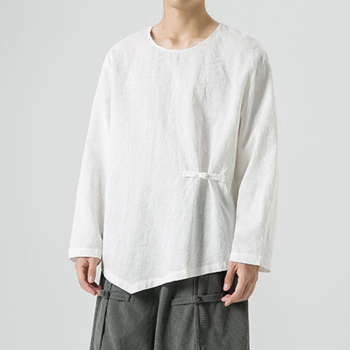 Buddha Stones ​​Herren-T-Shirt mit chinesischen Froschknöpfen, schlichtem Design, Baumwolle, langärmlig, Zen-Kleidung - image 12