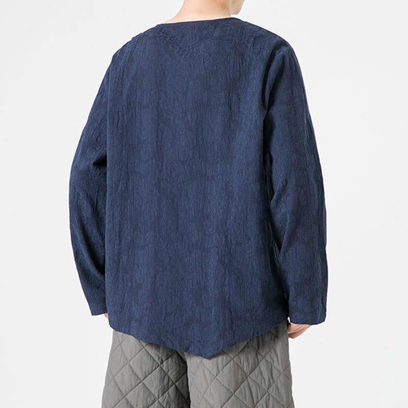 Buddha Stones ​​Herren-T-Shirt mit chinesischen Froschknöpfen, schlichtem Design, Baumwolle, langärmlig, Zen-Kleidung - image 4