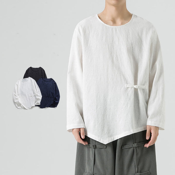 Buddha Stones ​​Herren-T-Shirt mit chinesischen Froschknöpfen, schlichtem Design, Baumwolle, langärmlig, Zen-Kleidung - Weiß - US/ UK/AU46, EU56 (5XL) - image 9